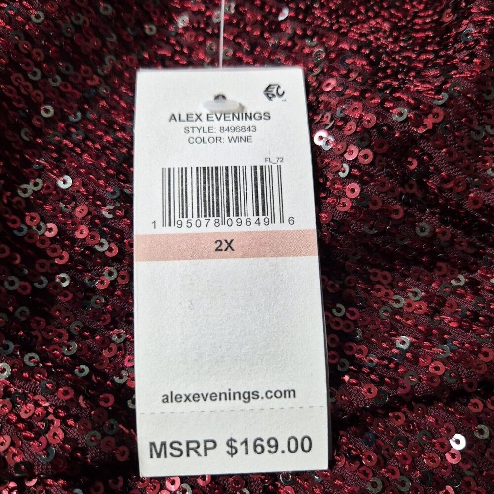 Alex Evenings Women's Size 2X Red Sequined Cowl Neck Blouse Tunic Top Plus (46) - Picture 11 of 14